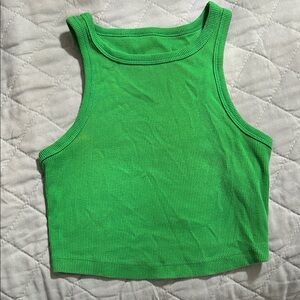 Green Sleeveless Ribbed Crop Top